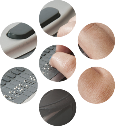 circular graphic with person administering relay services